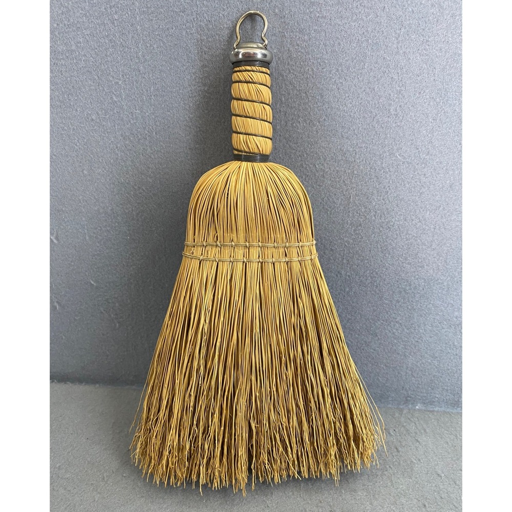 Vintage Natural Straw Whisk Broom with Metal Hanging Loop Farmhouse Decor